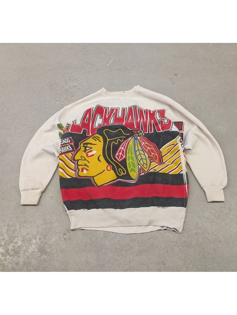 Rare Vintage 90s Chicago Blackhawks NHL AOP Sweater